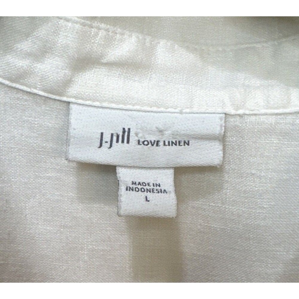 J. Jill Love Linen White Button Down Shirt Roll Tab Long Sleeve Size Large - Picture 2 of 11